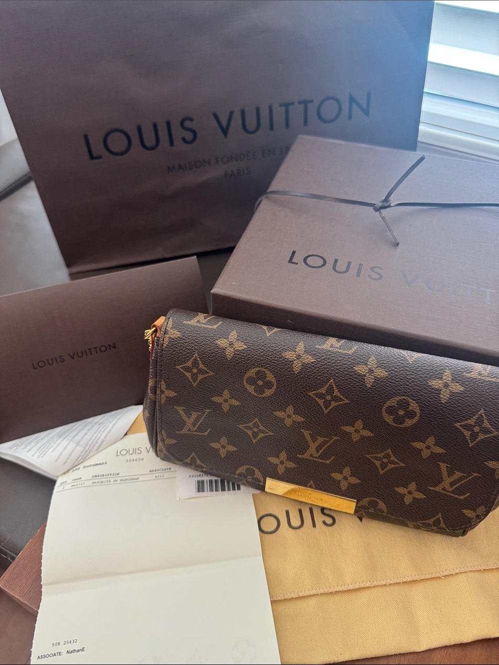 Louis Vuitton Favorite PM Monogram Crossbody in Brown with Gold Hardware
